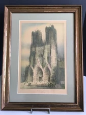 Rheims Cathedral West Front ReProof Color Etching J. Alphege Brewer Framed 23.5"