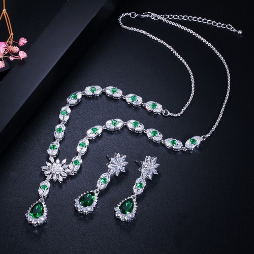 2pcs Crystal Zircon Wedding Party Necklace Earrings for Women Bridal Jewelry Set - Picture 410 of 476