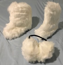 White Slippersin Womens Boots Winter Warm Faux Fur Lined Booties 40 w/ Earmuffs