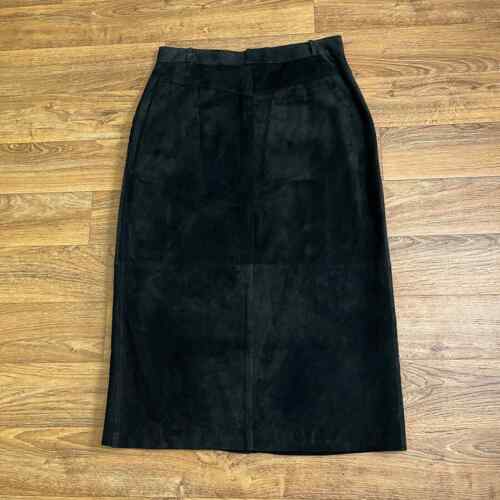 Falda midi Lord and Taylor años 90 cuero gamuza negra lápiz carrera gótica vintage 14 - Imagen 3 de 9