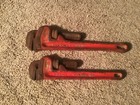 Vintage RIGID Heavy Duty Pipe Wrench Set 10" and 12" Elyria Ohio USA VGUC