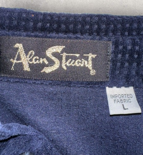 "Camicia vintage Alan Stuart a maniche lunghe velluto design blu blocco grande 25""x27""" - Foto 5 di 5