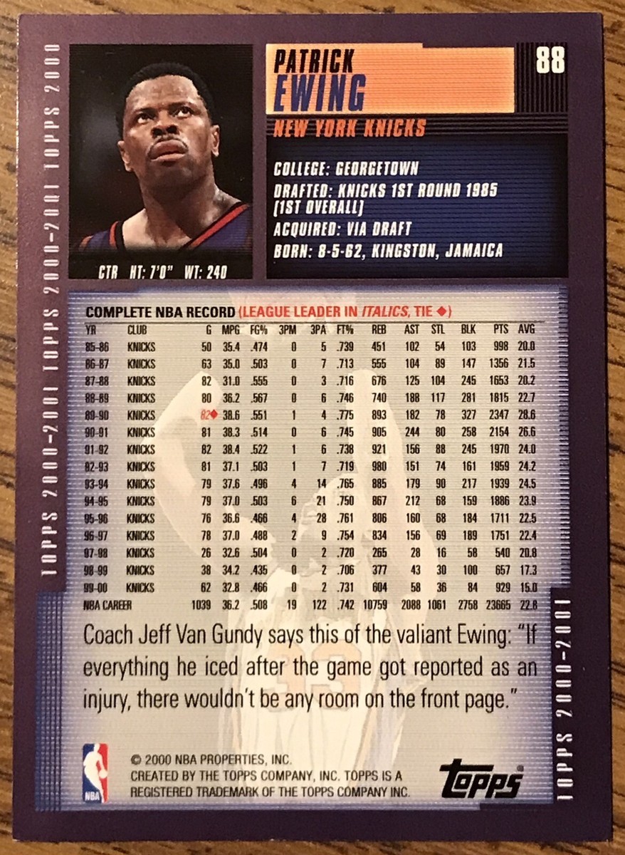 Patrick Ewing 2000-01 Topps Basketball Card #88 NY Knicks