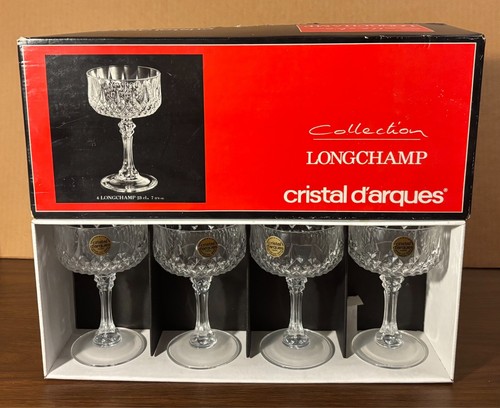 Cristal d'Arques LONGCHAMP Crystal Champagne Tall Sherbet Glasses ~ Set of 4