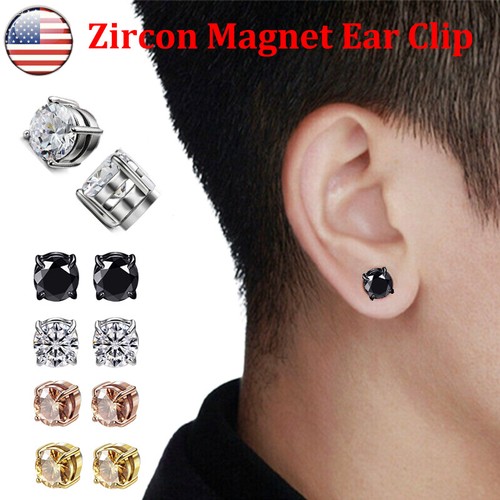 Men Women Zircon Ear Clip Stud Earrings Magnetic Ear Non Piercing Jewelry Gift ∂