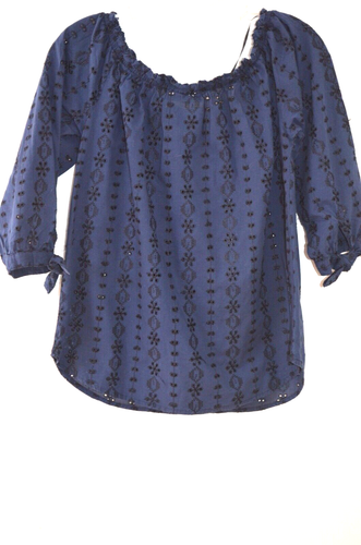 Anthropologie Westport Blue Eyelet 68% Cotton/32% Rayon Peasant Blouse Size S - 第 7/10 張圖片