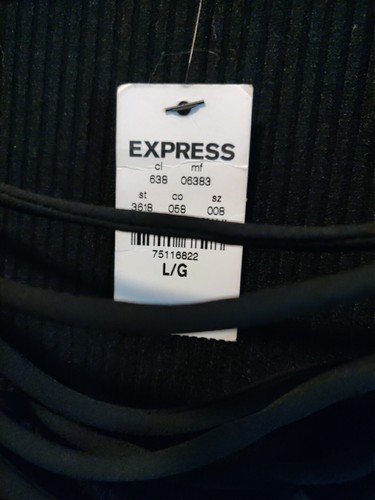 Express women's L sweater black ribbed v-neck ties cropped long sleeves NWT - Picture 8 of 9