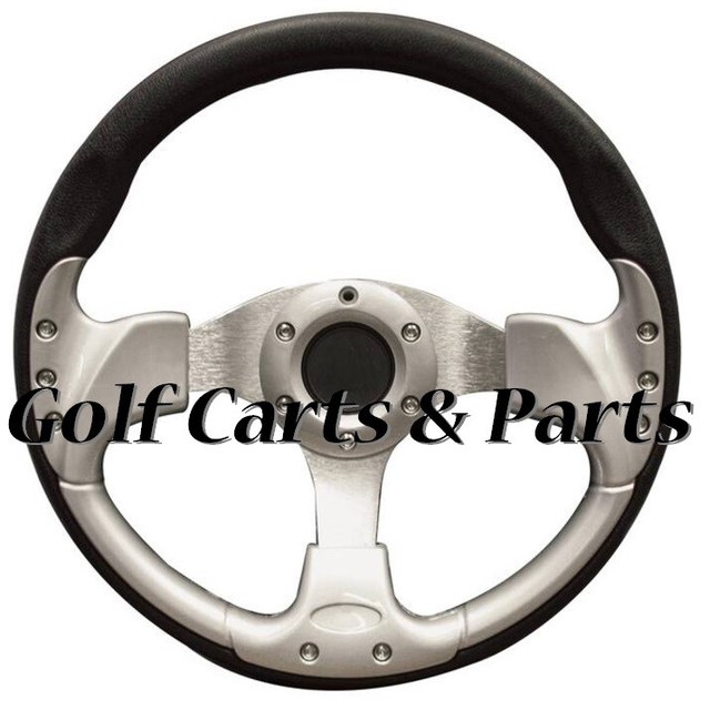 EZGO TXT Golf Cart Steering Wheel Silver/Black Chrome Column Cover and