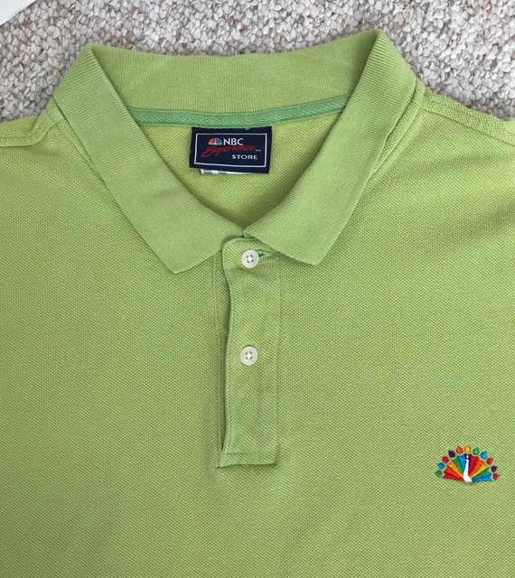 rare NBC PEACOCK LOGO POLO SHIRT vtg1950slook lightgreen pique sewn