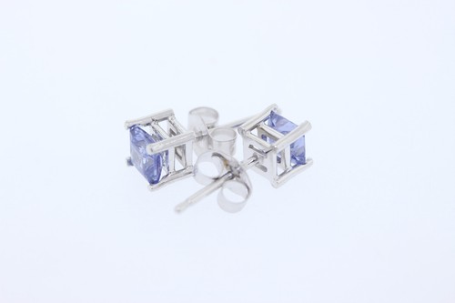 NEW 14k White Gold 1.14ctw Princess Cut Tanzanite Stud Earrings 4mm - Picture 5 of 9