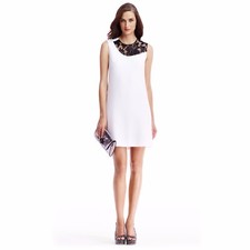 NWT Diane Von Furstenberg Kaleb Embroidered Combo Shift Dress White Black $468