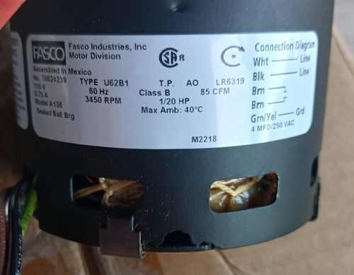 Genuine Fasco A136 Furnace Inducer Blower Motor 70624239 U62B1 NEW ! - Picture 2 of 4