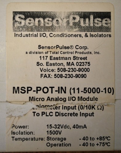 Sensor Pulse MSP-POT-IN Micro Analog I/O Module (11-5000-10) 0/10Kohm - NEW - Picture 3 of 4