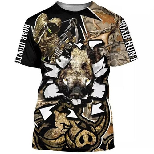 Camo Hunting Animals Wild Boar Women Men T-Shirt 3D Print Short Sleeve Tee Tops - Picture 35 of 37