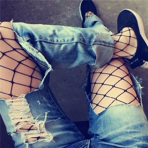 NEW Womens Black Fencenet Fishnet Net Tights Small Medium Large Hole Sexy - Picture 10 of 15