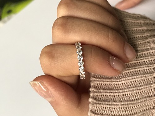 Anillo de eternidad de oro amarillo sólido de 14 K banda de boda sin fin diamante creado en laboratorio - Imagen 6 de 13