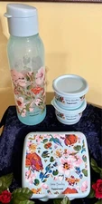 Tupperware Vera Bradley Floral Pale Green 4pc Lunch Set New  BPA FREE 