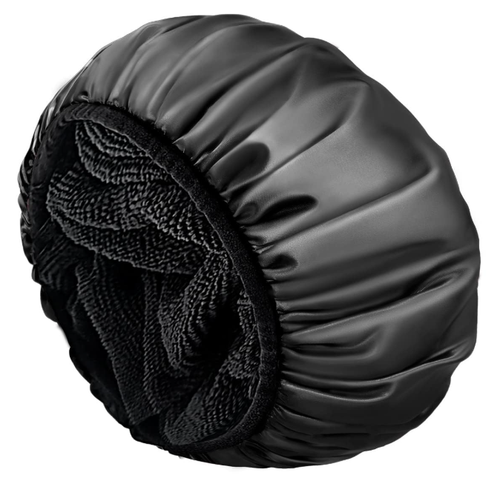 NEW Shower Cap Terry Lined Shower Cap Black Extra Long For Long Hair
