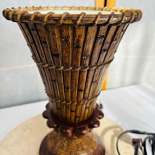 Vintage Ceramic Lamp Bamboo Asian Design Mid Century Wood MCM - Picture 6 of 10