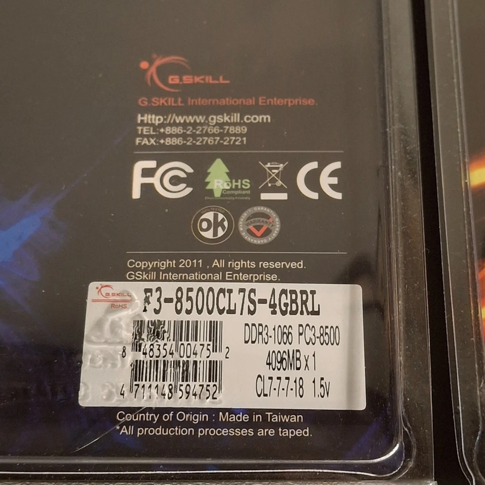(2) G.Skill Ripjaws 4096MBx1 (F3-8500CL7S-4GBRL) DDR3-1066, PC3-8500, CL7-7-7-18 - Image 4 of 4