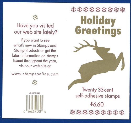 US #3360-3363 MNH Booklet 1999 Golden Jumping Reindeer [B111111 BC151] - Picture 2 of 2