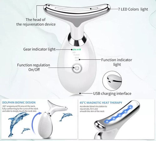 7 Colours Neck Face Lifting Massager Skin Tighten Device LED Anti Beauty Wrinkle - Picture 7 of 8