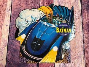 VTG-1966-Batman-45-Record-Die-Cut-Picture-Comic-Sleeve-Batmobile-Batitest-Car