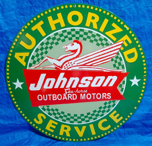 Johnson Authorized Service Porcelain Enamel Sign 30 X 30 Inches 1 sides