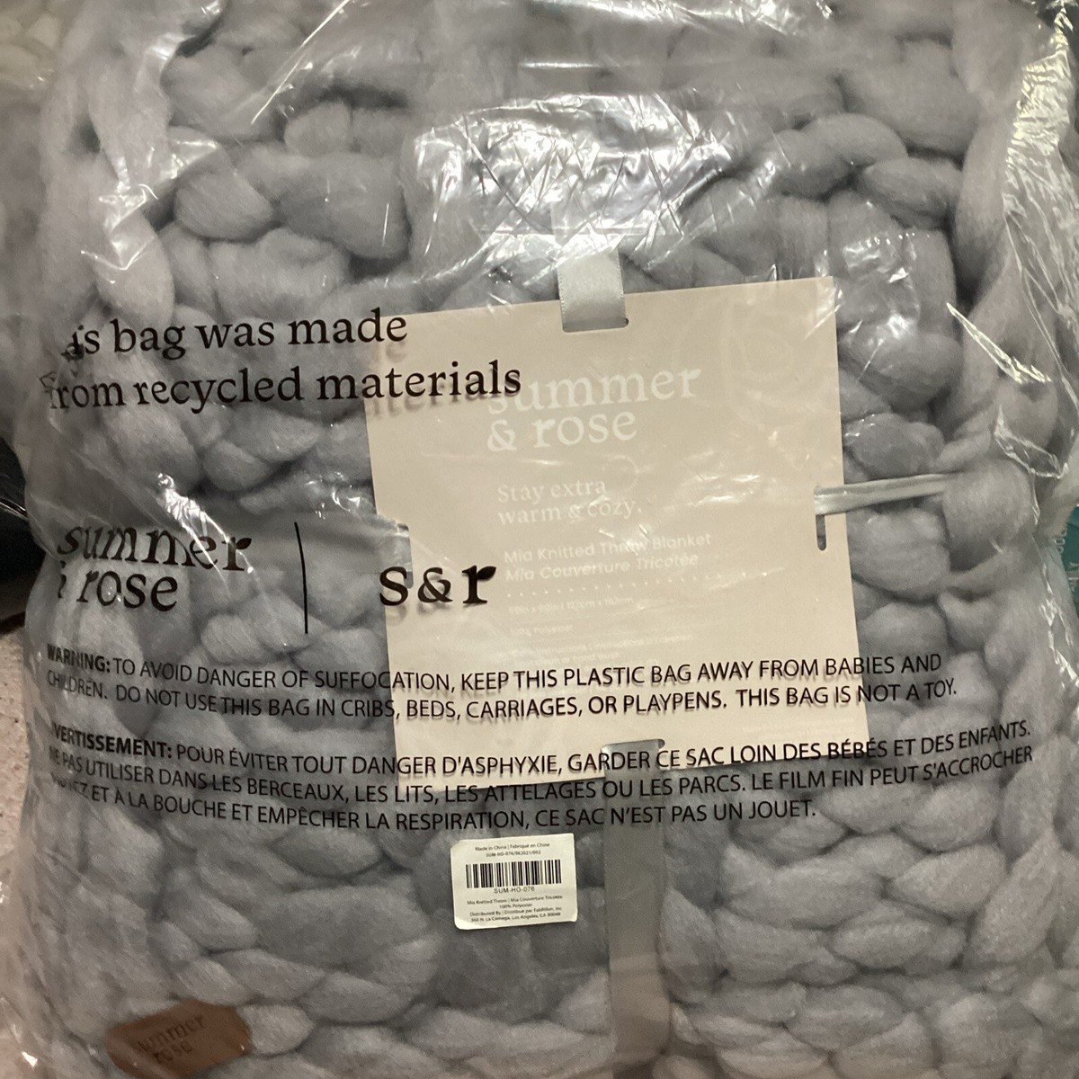 Summer Rose New in Bag Mia Knitted Throw Blanket in Silver Grey Chunky Knit