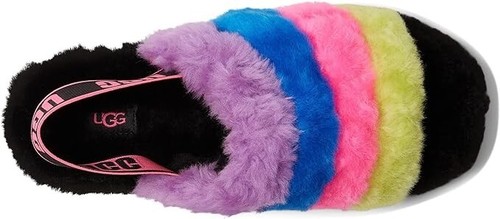 NIB UGG Women's Fluff Yeah Slide Slipper, Black/Taffy Pink Multi, 8 M US - Picture 3 of 6