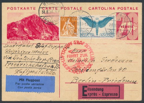 Zeppelin Messefahrt 1936 desde Suiza sellos aéreos MiF postal fotográfica (S23779) - Imagen 1 de 2