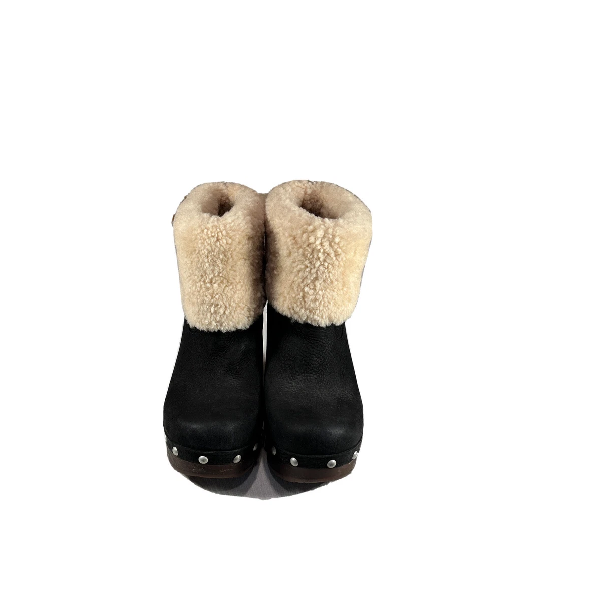 Uggs Women s Sheep Lined Leather Wooden Wedge Heeled Boot size 6