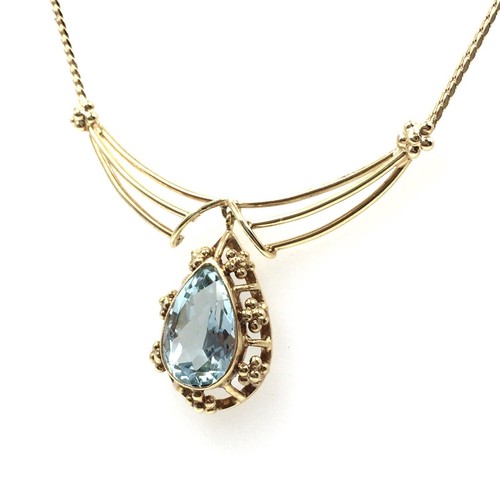 Collar de oro amarillo 14kt 41cm collar oro 585 aguamarina 3.85 cadena de joyería para mujer - Imagen 6 de 19
