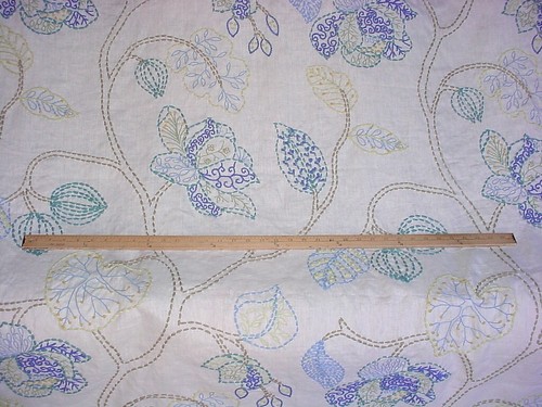 9Y Kravet Couture Hand Stitched in Turquoise Embroidered Linen Upholstery Fabric - Picture 1 of 3