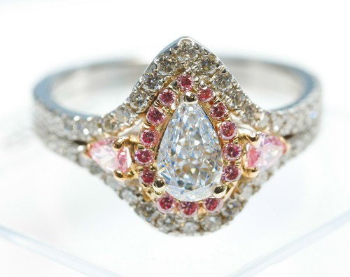 Anillo de diamantes de compromiso raro 1,47 quilates natural elegante azul y rosa intenso GIA 3PP - Imagen 2 de 10