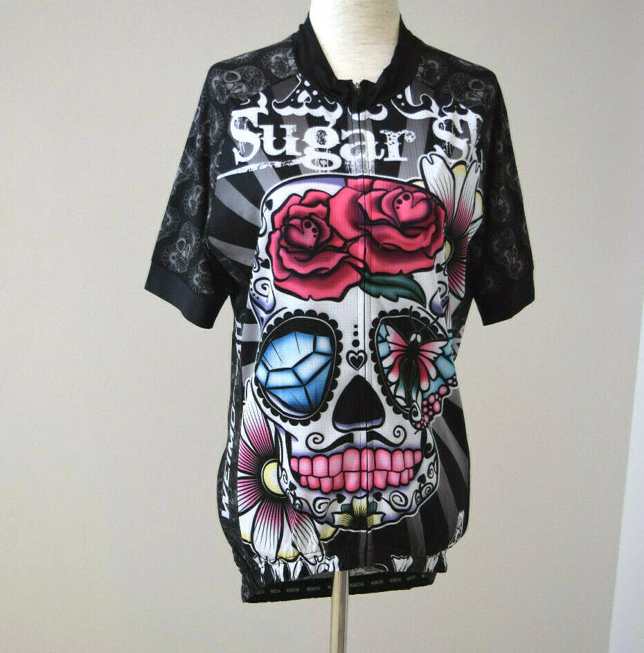 Weimostar 21Grams Sugar Skull Short Sleeve Cycling Jersey Fuchsia Black NWT sz L