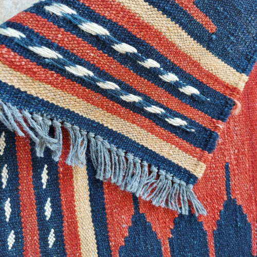 Hand Woven Wool Tribal KILIM Area Rug Runner Flat Weave Red Blue 6' x 2' - Picture 4 of 13