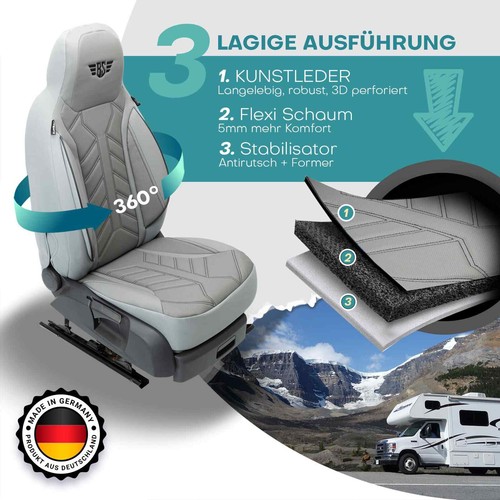 Fundas de asiento de cuero para autocaravana piloto adecuadas para Hymer Grand Canyon S 510 (gris) - Imagen 2 de 12
