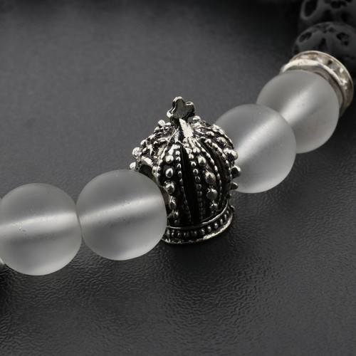 Man's 8mm Crown Black Natural Gemstone Handmade Round Beads Stretchable Bracelet - Picture 15 of 38