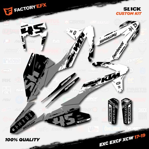 Gray White Slick Racing Graphics Kit fit KTM 17-19 EXC EXCF XCW 200 250 300 450 - Picture 1 of 5