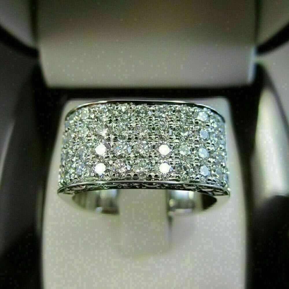 950 Platinum Lab Created Diamond Mens Wedding Ring Round Cut 3 Carat 7 8 9 10