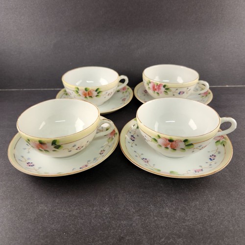 TT Triangle 4 Tassen & Untertassen Sets Rosa & Gelbe Rosen Antik Japan 1 Tasse Abgebrochen - Bild 1 von 12