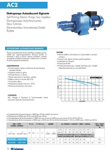 1,5 HP 1,1 KW CSwaterpumps AC2T150  Trifase Elettropompa Autoadescante - Foto 2 di 3