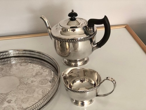 SILVER PLATED 4 PIECE FOOTED TEA/COFFEE SERVICE  WITH A ROPE BORDER (SPTCS-000) - Picture 5 of 7