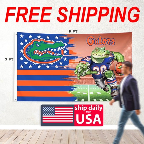 Florida Gators Flag Mascot Large 3'X5' University of Florida NCAA Free Shipping - Picture 1 of 15