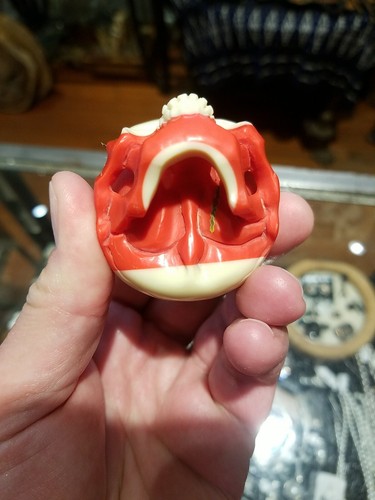 Hand Carved Skull Pool Billiard Ball #11 Carving Netsuke Red Pirate Eye Patch - Picture 4 of 9