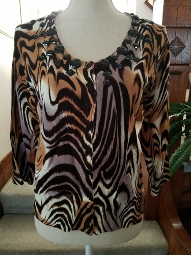 Monroe & Main leichte Strickjacke mit Animalprint und Acrylperlen Größe M - Bild 6 von 8