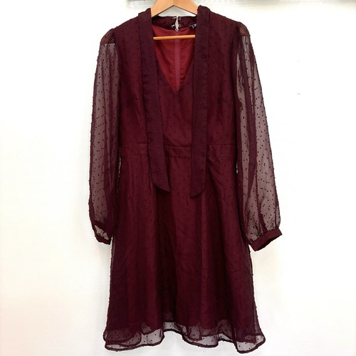 ModCloth Apogee of Elegance Swiss Dot Tie Neck Long Sleeve Dress Deep Plum 10 - Picture 9 of 15