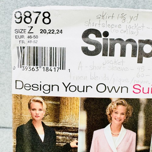 Simplicity 9878 Übergröße Anzug Jacke und Rock fehlt Gr. 20 24 Schnittmuster - Bild 2 von 4