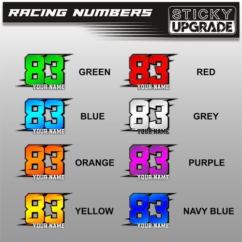 3 pcs Custom Racing Numbers and Name, Vinyl Stickers, UV Laminated, + Gift 3 pcs - Picture 3 of 17